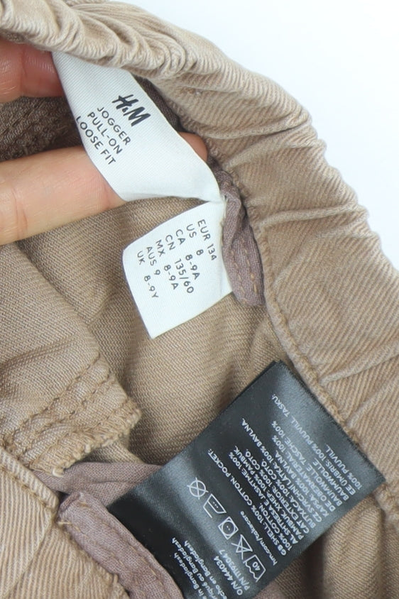 H&M Boys Beige Elastic Waist Jogger Trousers 8-9 Years Cotton Twill