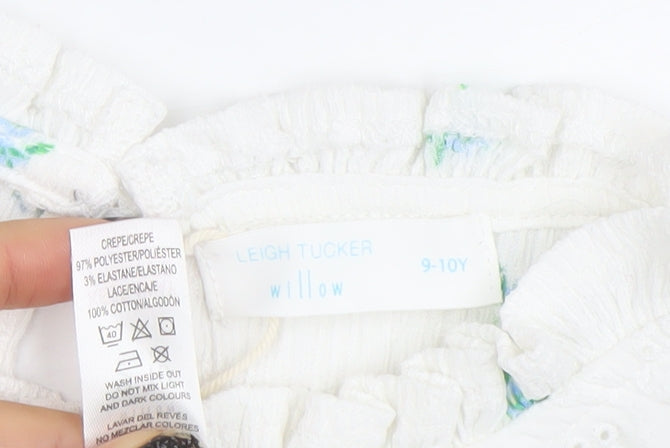 Leigh Tucker Willow Girls White Floral Ruffle Blouse 9-10 Years