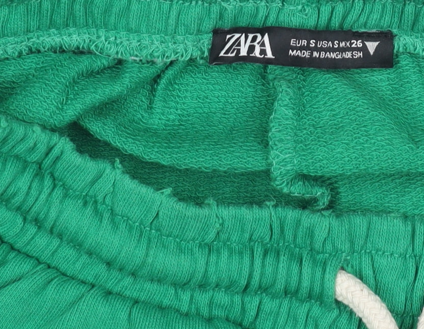 Zara Women Green Cotton Relaxed Sweatpants Size 8