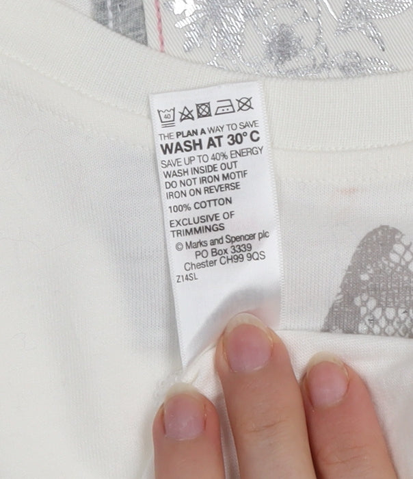 Marks and Spencer Women Ivory Butterfly T-Shirt Short Sleeve 100% Cotton Indigo JNR