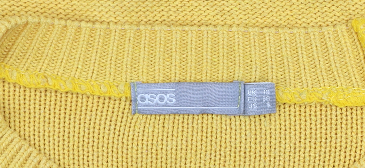 ASOS Women Yellow Knit Jumper UK 10 Crew Neck Relaxed Fit