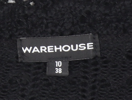 Warehouse Women’s Black Crochet Cropped Long Sleeve Tie Blouse Size 10