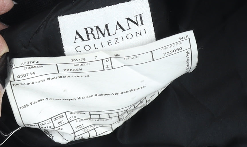 Armani Collezioni Men's Black Pinstripe Wool Suit Jacket 54 Regular