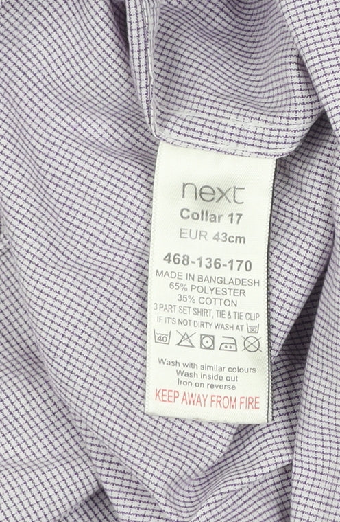 Next Men’s Purple Check Regular Fit Long Sleeve Dress Shirt 17in Collar
