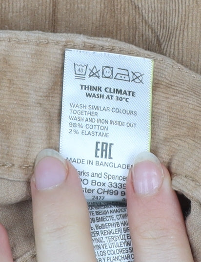 Marks and Spencer Women Beige Chino Corduroy Trousers Size 24 Regular