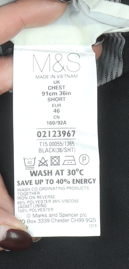 Marks and Spencer Men's Black 36S Regular Fit Blazer Jacket