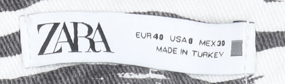 ZARA Women Black Zebra Print High Waist Chino Shorts Size 12