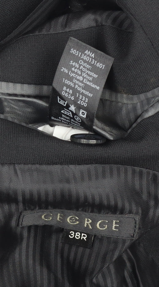 George Men's Black 38R Wool Blend Regular Fit Suit Jacket