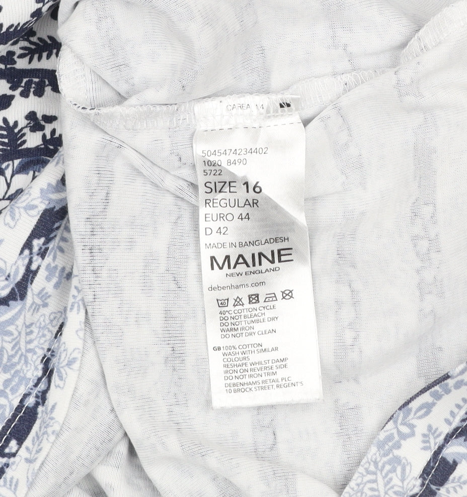 Maine New England Women’s Blue Floral Cotton T-Shirt Size 16