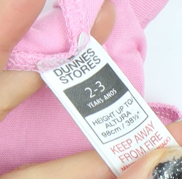 Dunnes Stores Girls Pink Butterfly T-Shirt Dress 2-3 Years Cotton