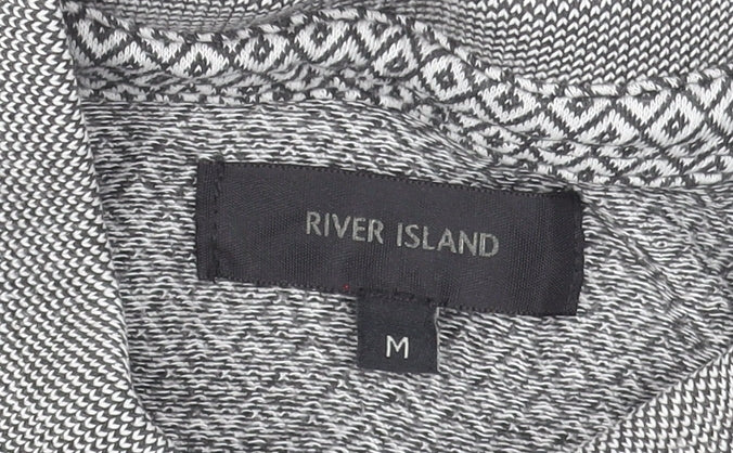 River Island Men's Grey Geometric Pattern Polo Shirt Size M