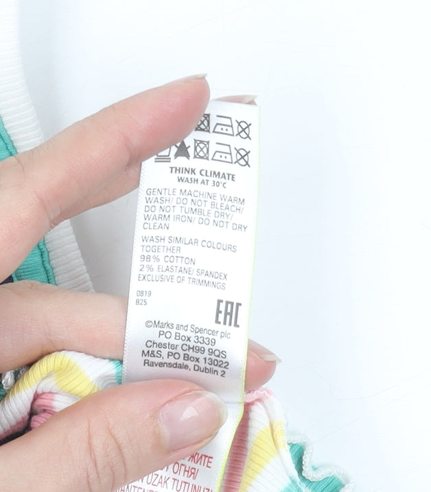 Marks and Spencer Girls Multicoloured Striped Short Sleeve Cotton T-Shirt 4-5 Years