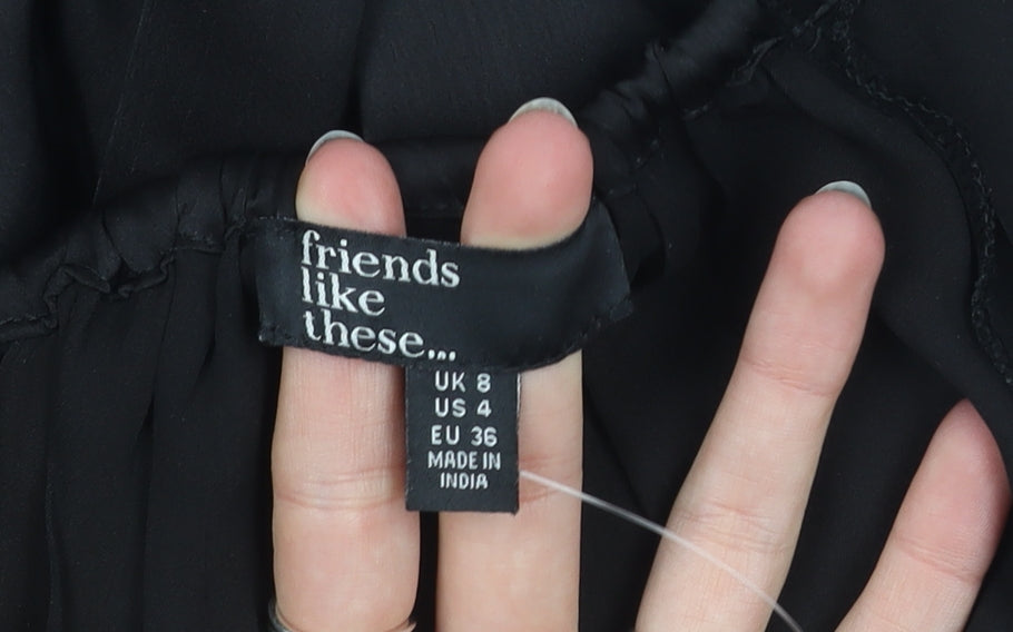 Friends Like These Womens Black Off Shoulder Blouse UK 8 Long Sleeve Satin Look