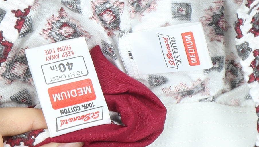 St. Bernard Womens White Geometric Cotton Pyjama Set M