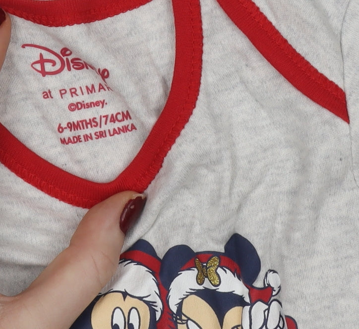 Disney Primark Grey Christmas Mickey & Minnie Baby Babygrow 6-9 Months