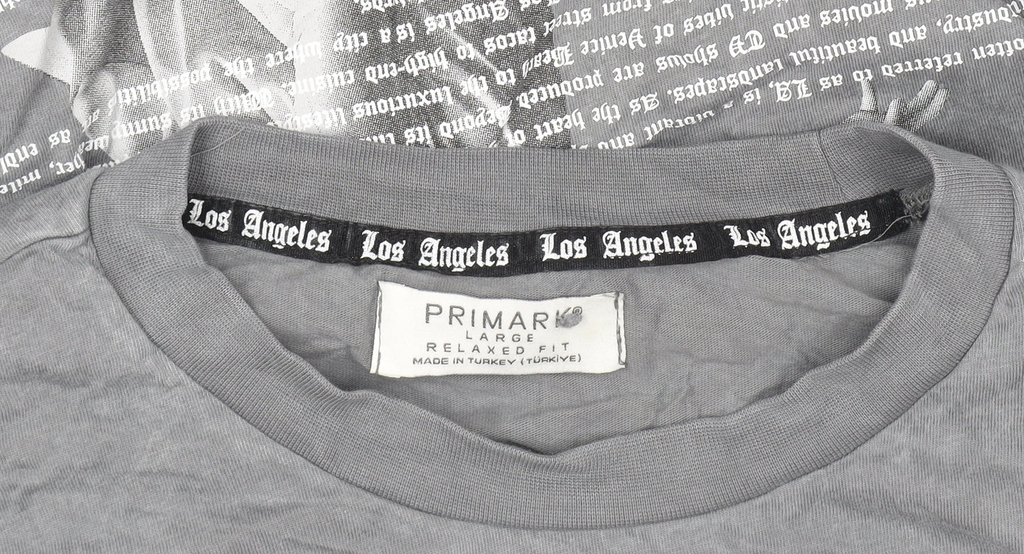 Primark Men’s Grey LA Graphic Relaxed Fit Cotton T-Shirt Size L