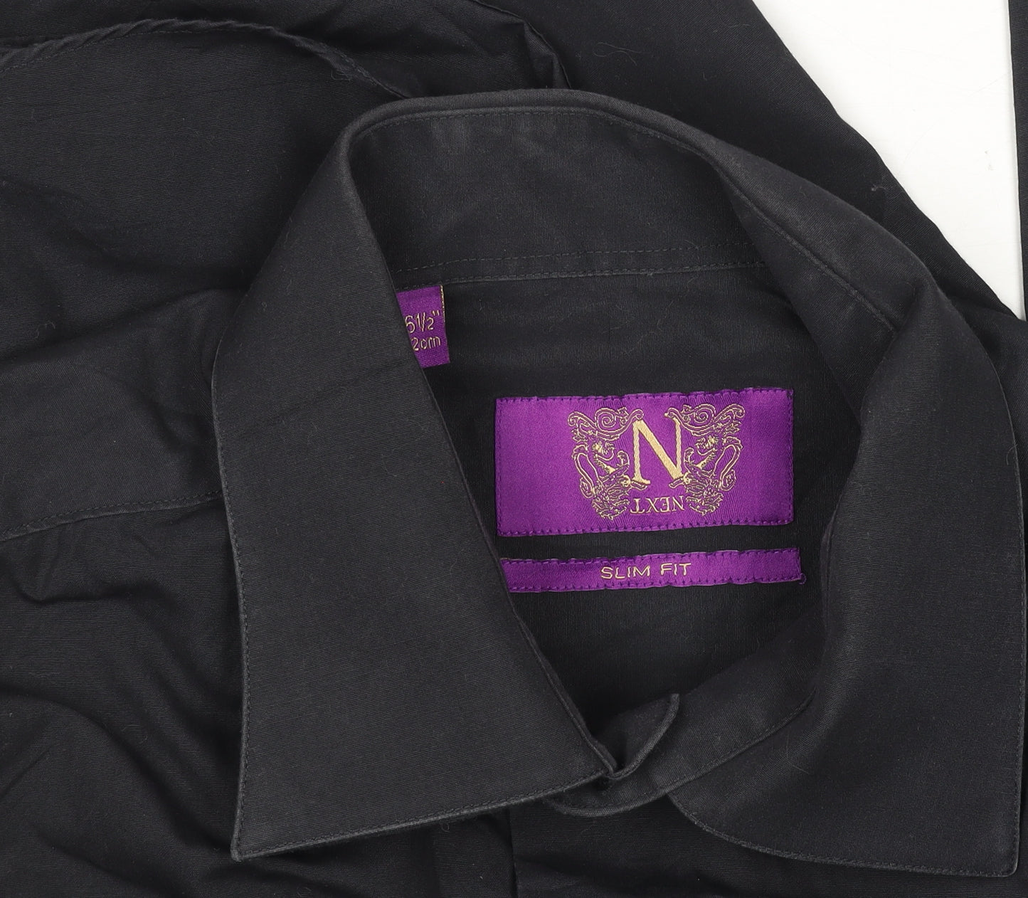 Next Men's Black Slim Fit Long Sleeve Dress Shirt 15.5 inch Collar