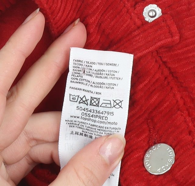 Topshop Women Red Corduroy Short Skirt Size 10 High Rise Casual