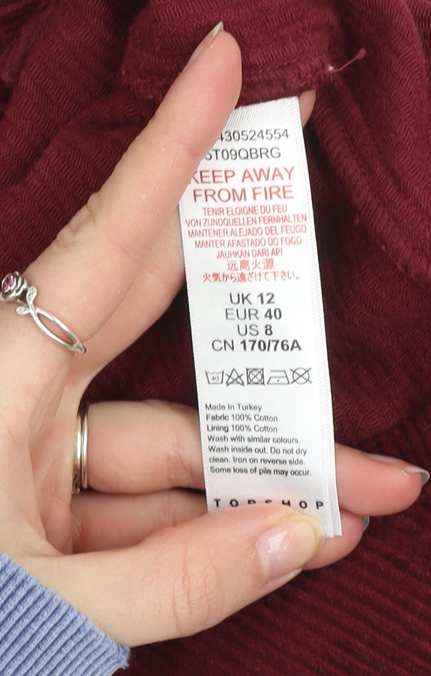 Topshop Womens Red Corduroy Mini Skirt Size 12 Straight Fit