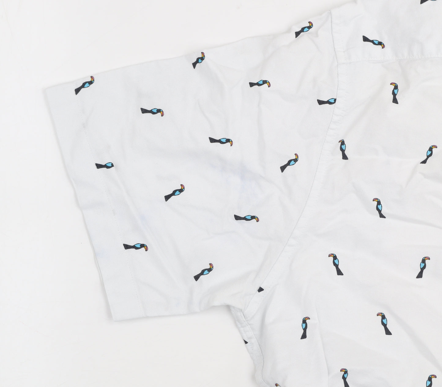 Dunnes Stores Men's White Toucan Print Short Sleeve Oxford Shirt XL