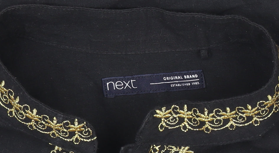 Next Boys Black Embroidered Ethnic Long Sleeve Cotton Shirt 10 Years