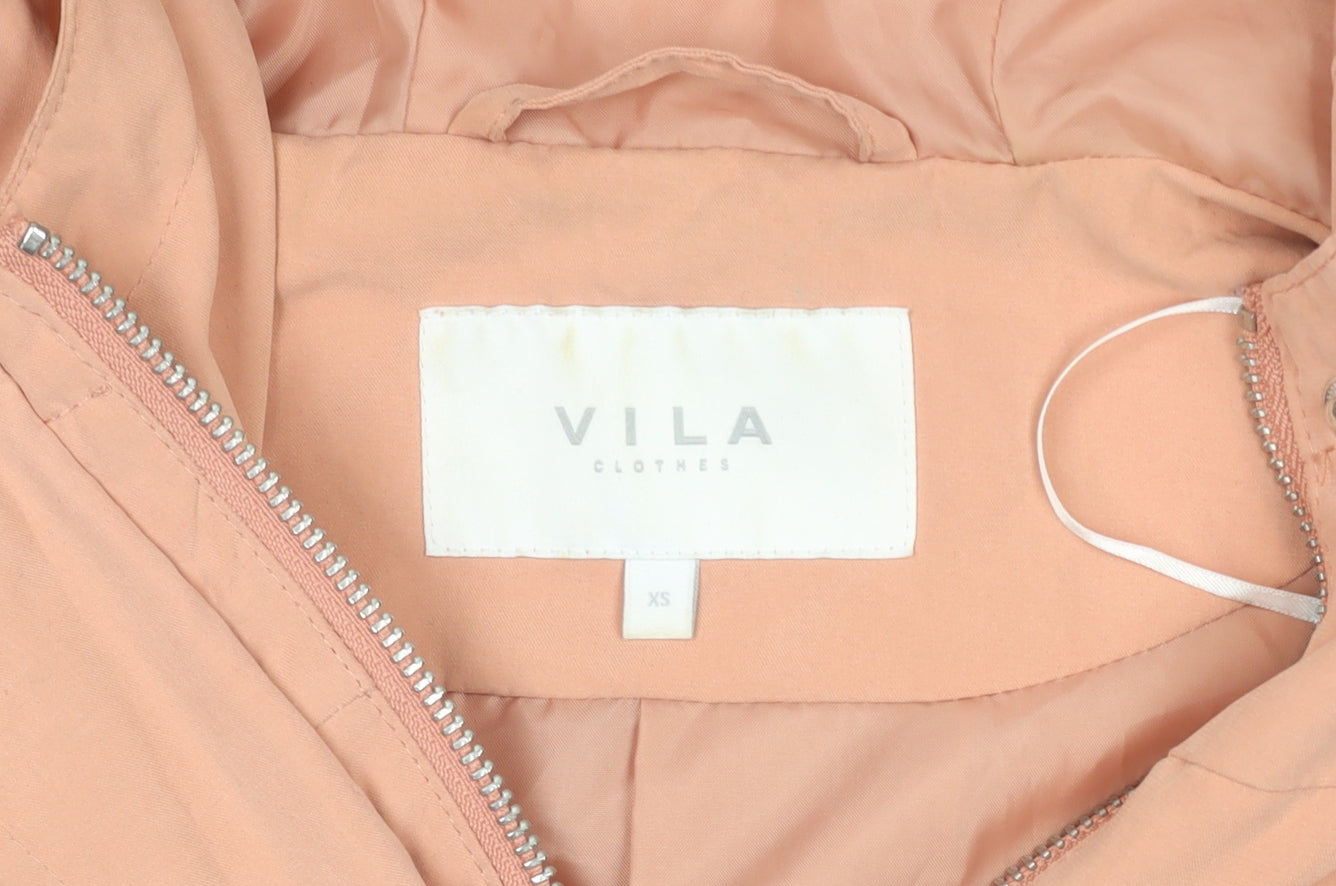 Vila Women’s Pink Hooded Parka Coat XS Long Sleeve Drawstring