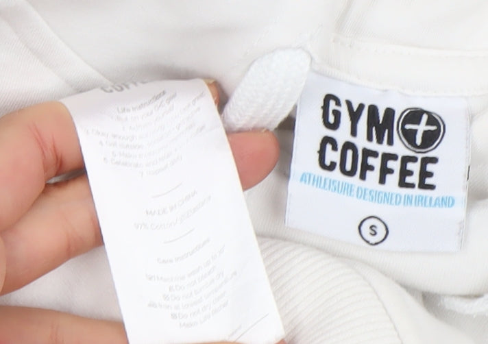 Gym+Coffee Women White Pullover Hoodie Size S Cotton Blend Athleisure