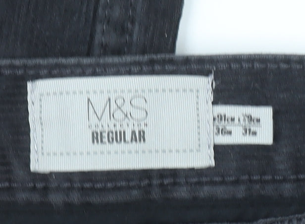 Marks and Spencer Men’s Grey Corduroy Regular Fit Trousers 36x31