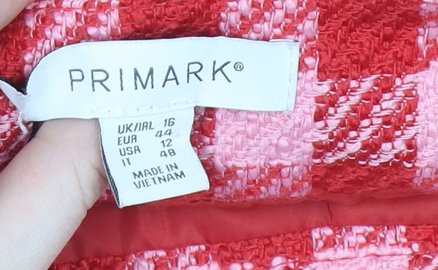 Primark Women Red Pink Check Chino Shorts Size 16 Bouclé Patterned