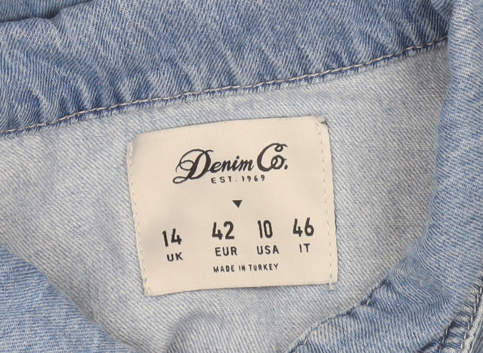 Denim Co Women Blue Denim Short Sleeve Playsuit Size 14 Collared Button Front