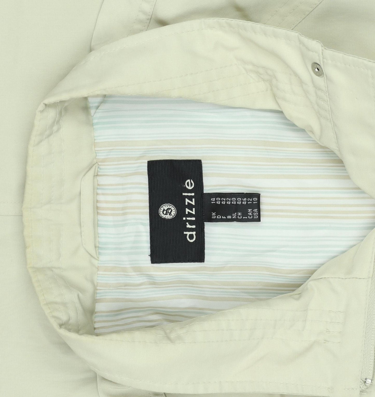 Drizzle Women Beige Long Rain Coat Size 14 Lightweight Classic Style
