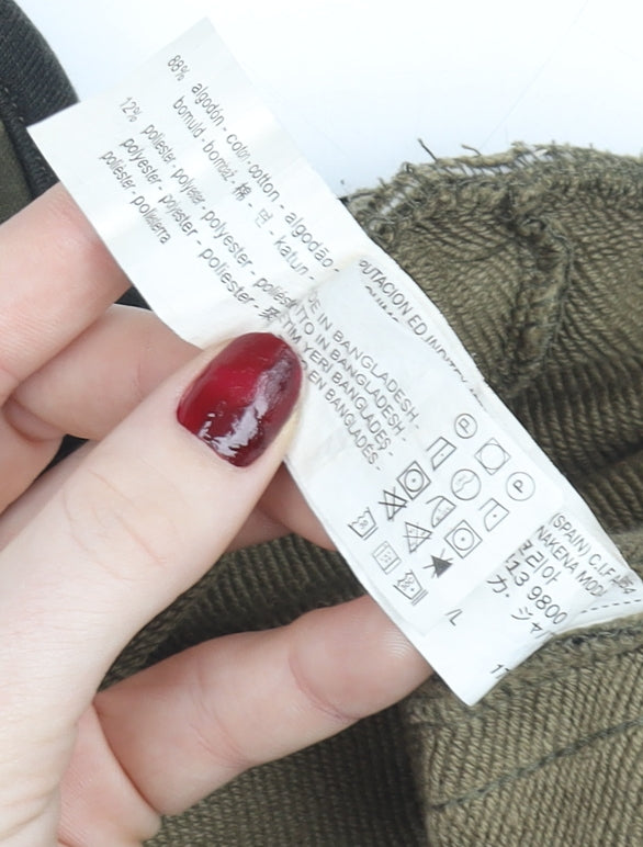 Bershka Women Brown Camouflage Sweat Shorts L Drawstring Cotton Blend