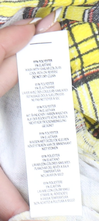 Boohoo Women's Yellow Check Long Sleeve Square Neck Bodysuit Size 14