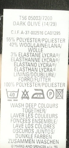 Marks and Spencer Women’s Olive Wool Blend Pencil Skirt Size 14