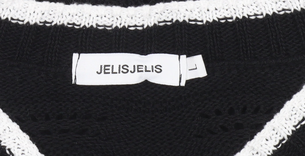 JelisJelis Women's Black V-Neck Knit Short Sleeve Jumper L