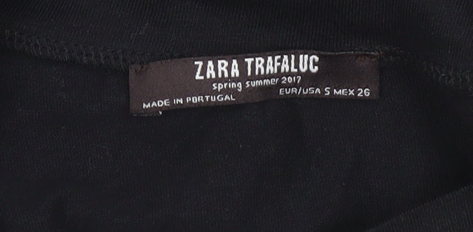 Zara Trafaluc Women's Black Cropped Beaded Dragonfly T-Shirt Size S