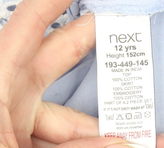 Next Girls Blue Cotton Embroidered A-Line Dress 12 Years