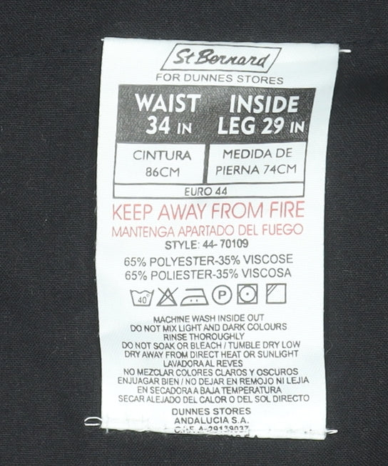 St Bernard Men’s Black Regular Fit Pleated Trousers 34W 29L