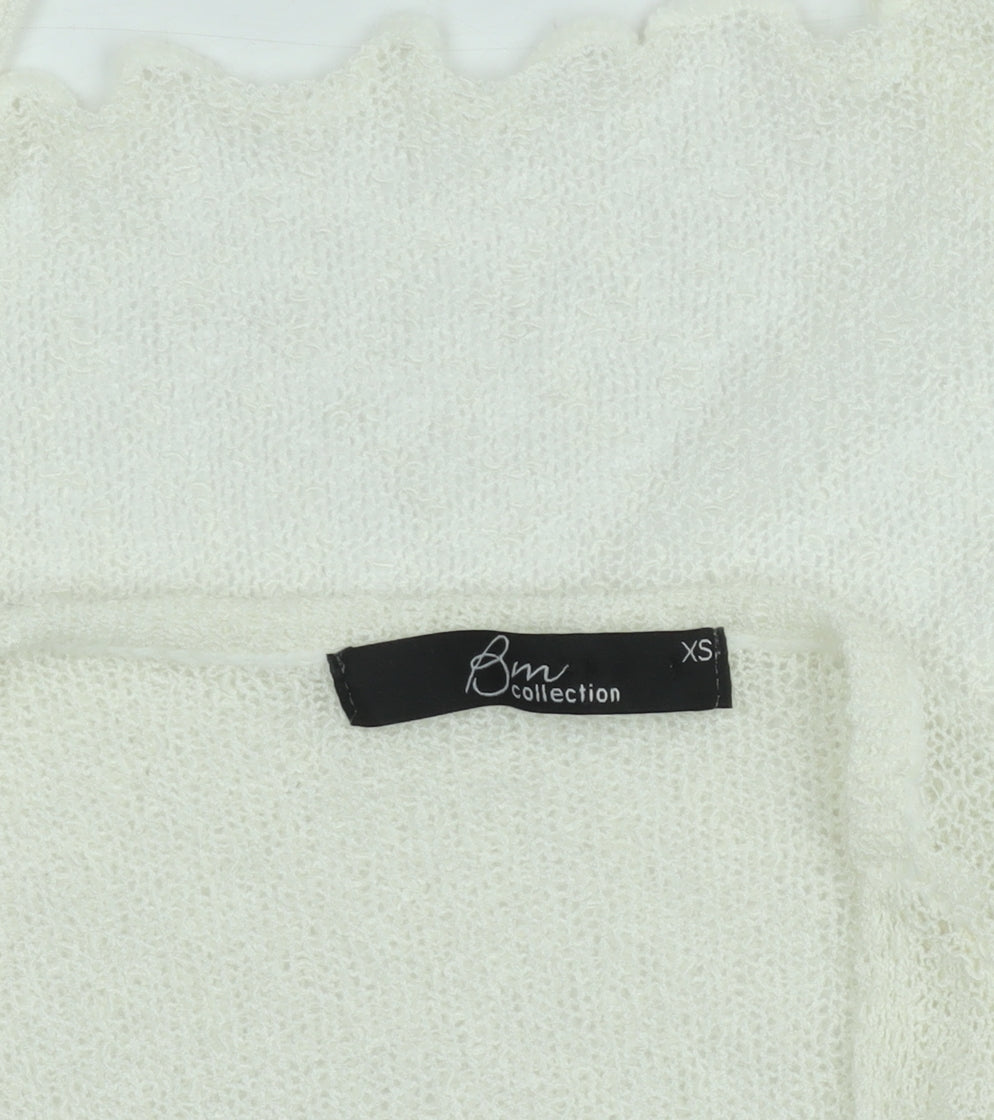 BM Collection Women's Ivory Open-Knit Ruffle Cardigan XS