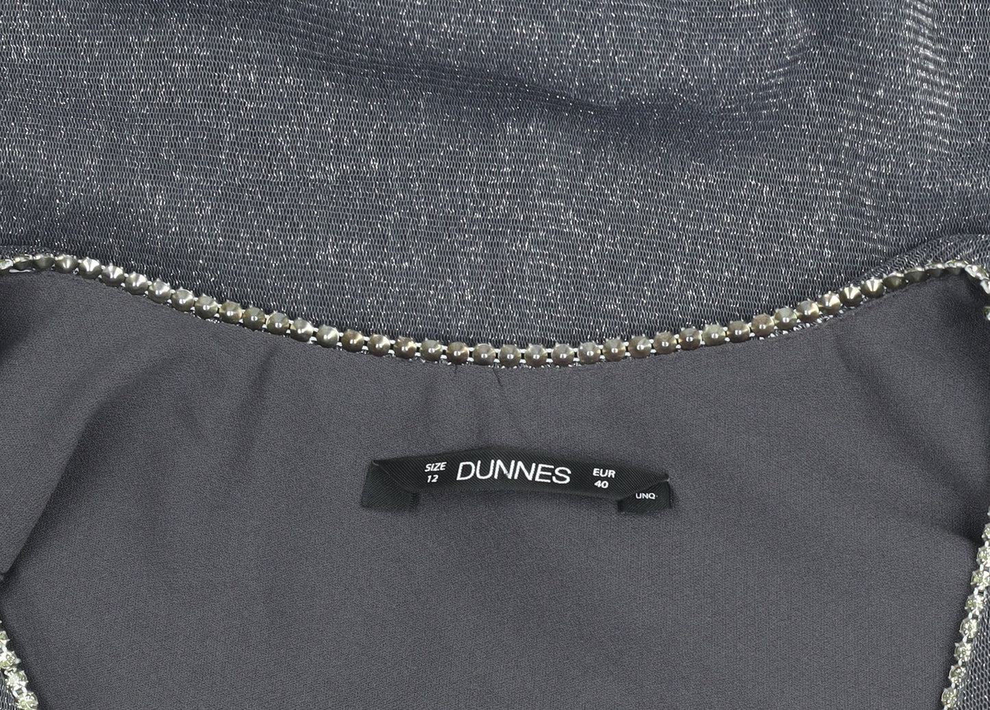 Dunnes Women’s Grey Beaded Scoop Neck 3/4 Sleeve Tunic Blouse Size 12