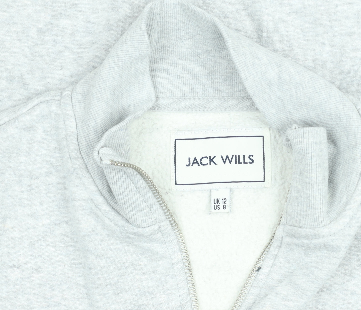 Jack Wills Women's Grey 1/4 Zip Sweatshirt UK 12 Cotton Blend Fleece Lined