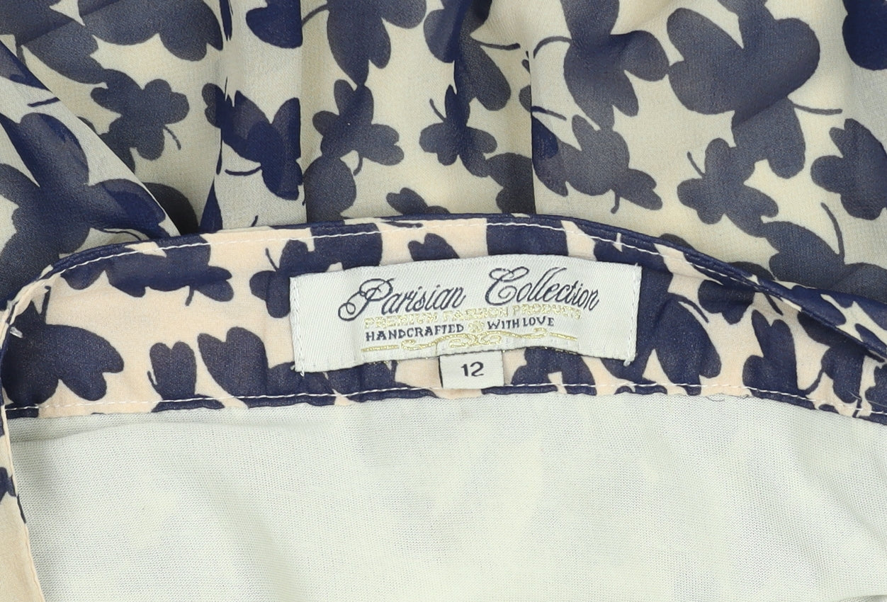 Parisian Collection Women Cream with Blue Floral Chiffon A-Line Skirt Size 12