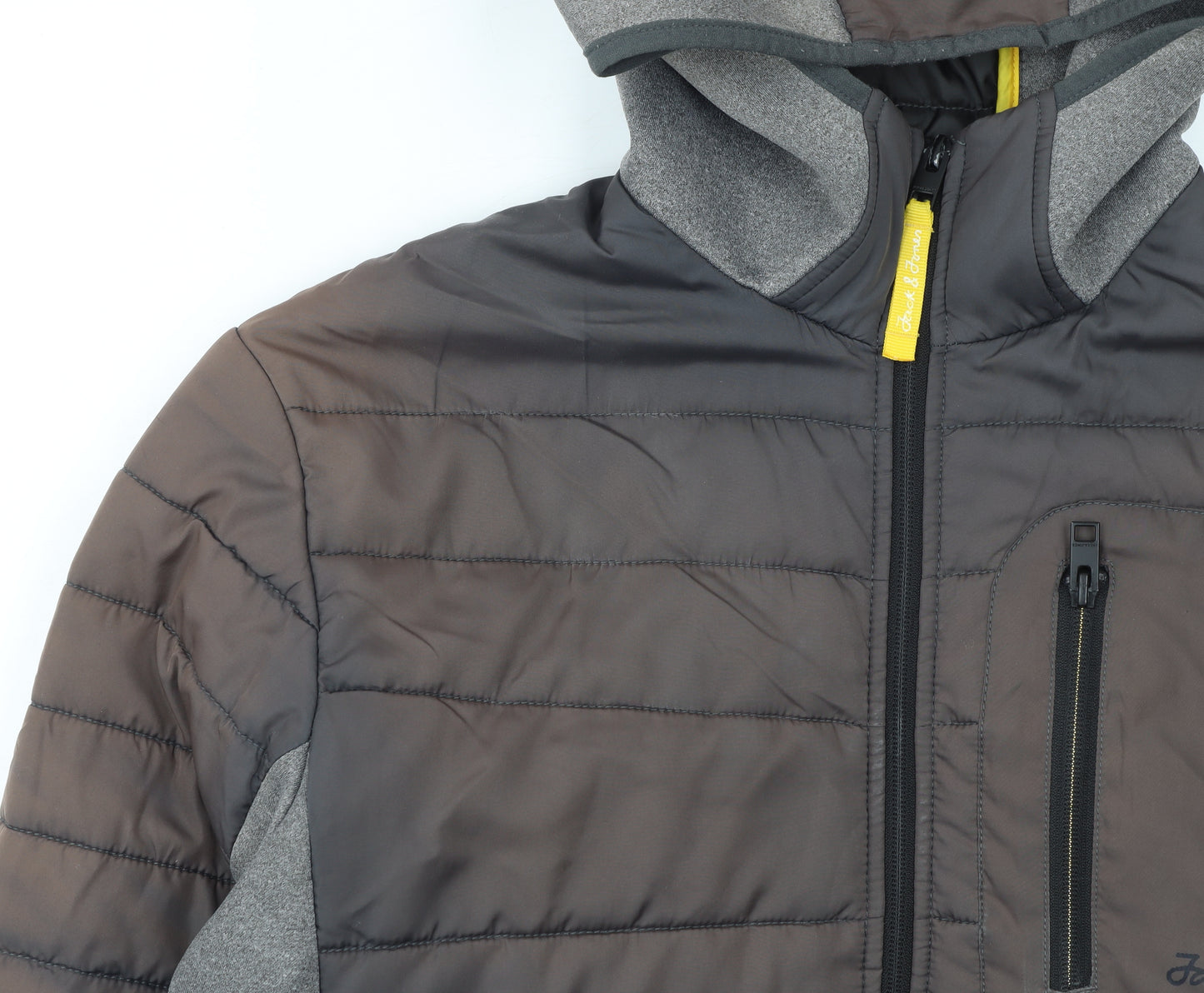 Jack & Jones Men’s Grey Hooded Puffer Jacket Size L Outdoor Style