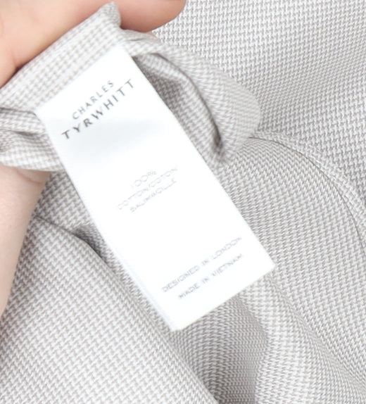 Charles Tyrwhitt Men's Beige Slim Fit Non-Iron Cotton Dress Shirt 17.5in