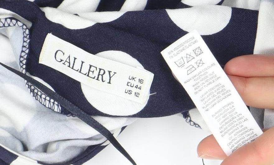 Gallery Women’s Blue Polka Dot Wrap Dress Size 16 V-Neck Jersey