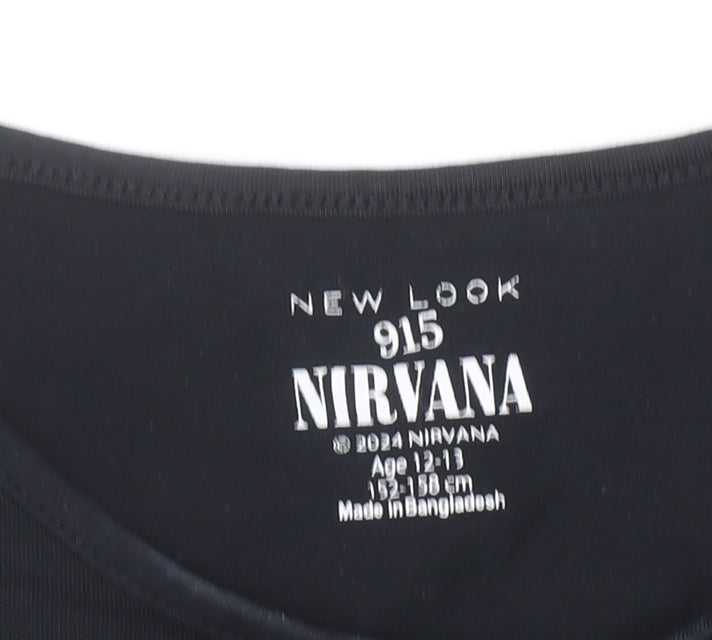 New Look Girls Black Nirvana Graphic Cropped T-Shirt 12-13 Years