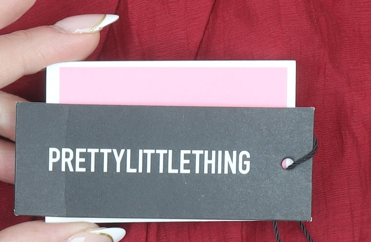 PrettyLittleThing Women Red Strapless Ruffle Layered Playsuit UK 4