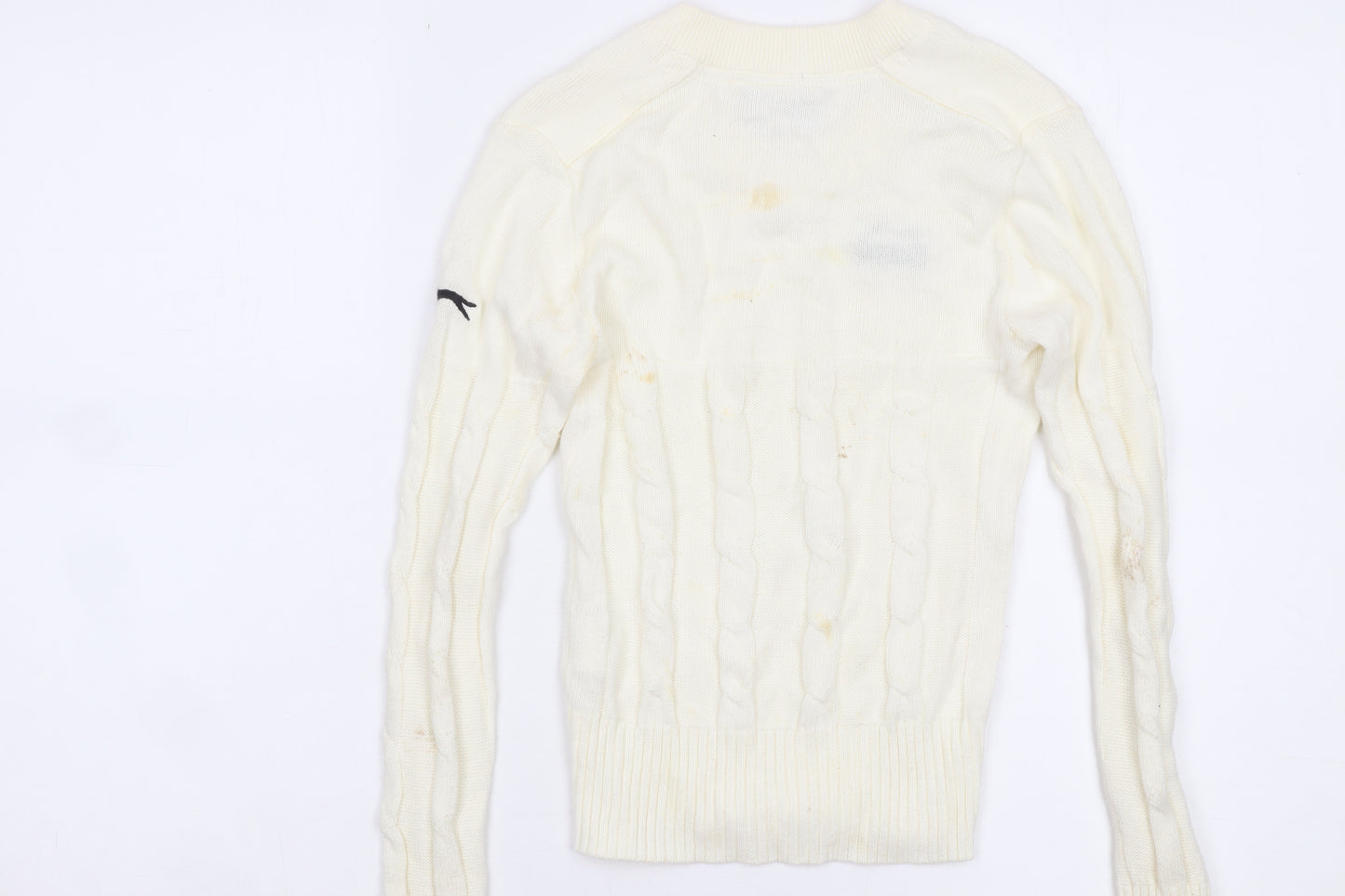 Slazenger Boys Ivory Cable-Knit V-Neck Jumper 7-8 Years Cotton