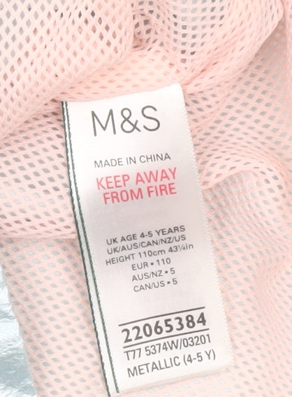 Marks and Spencer Girls Silver Hooded Metallic Windbreaker Jacket 4-5 Years