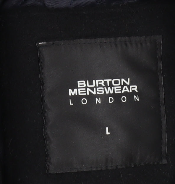 Burton Menswear London Men's Black Wool Blend Pea Coat L